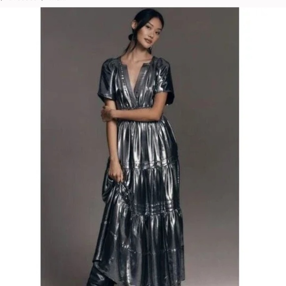 Anthropologie The Somerset Maxi Dress: Metallic Edition Carbon Sz M NWT - Picture 2 of 8